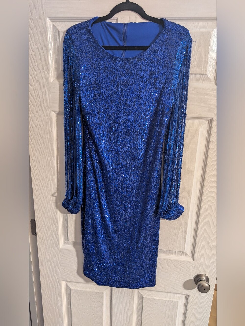 Blue Sequin Fringe Sleeve Dress